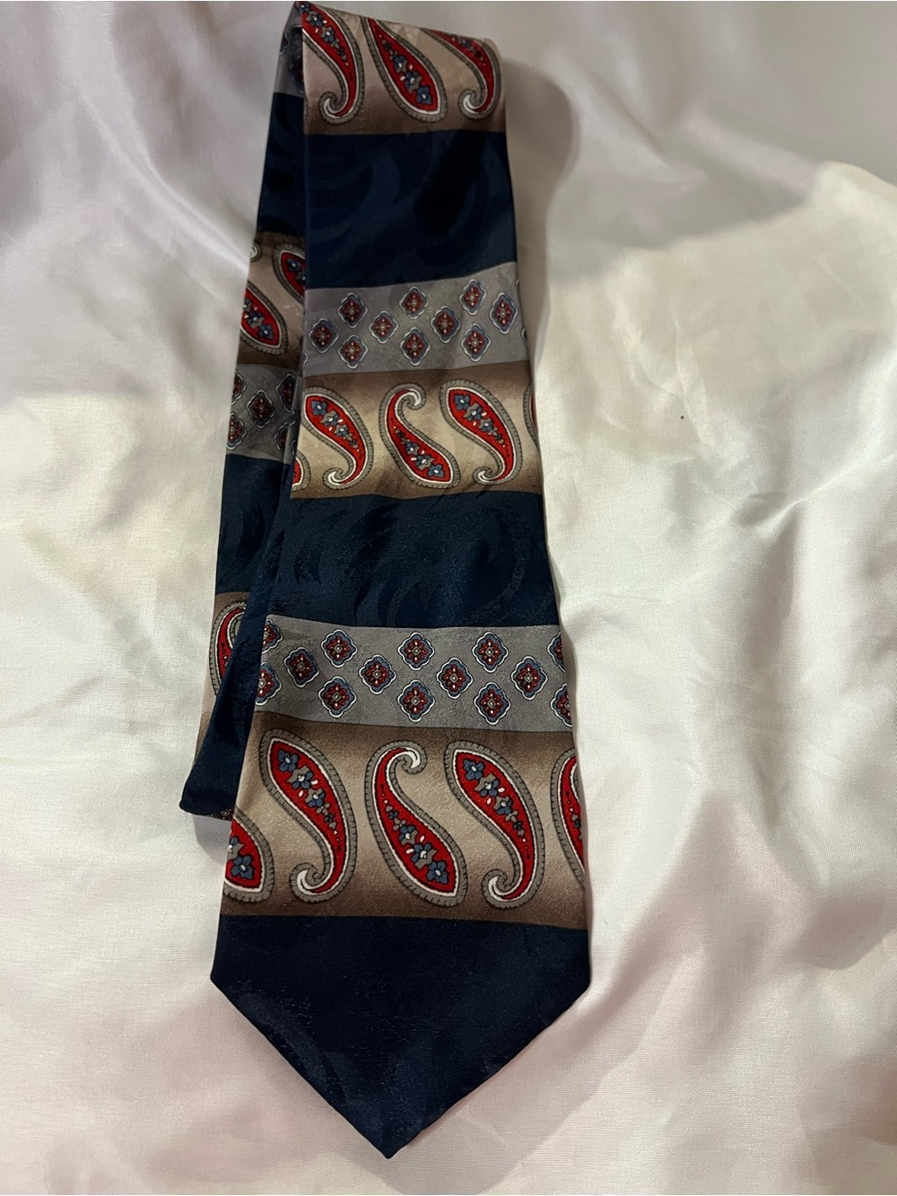 Towncraft Navy Tie with Red Paisley and Tan Bands